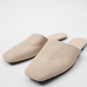 Zara size 8 soft square toe leather beige flats.